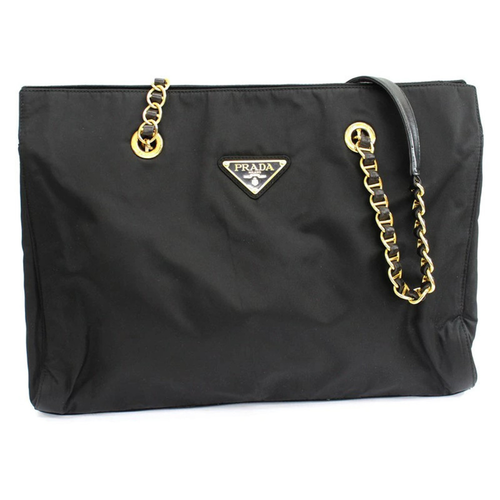 Prada Leather Chain Shoulder Bag Handbag Black